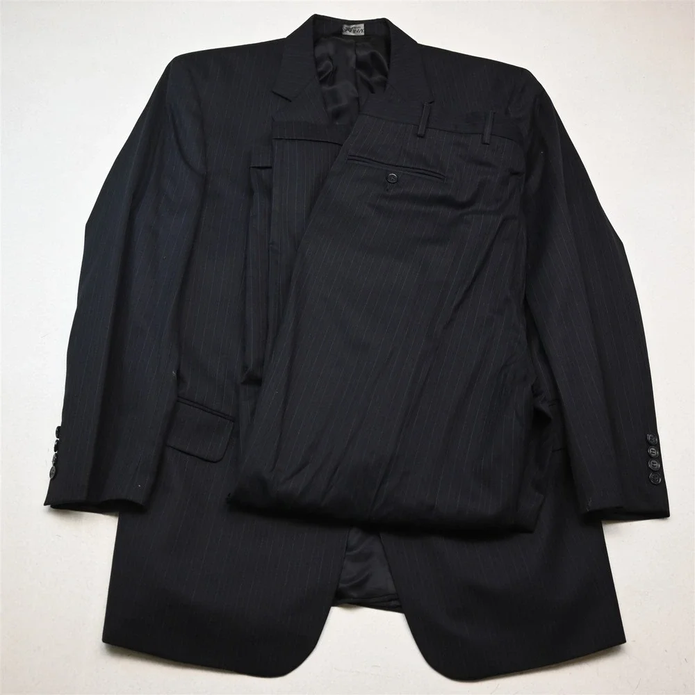 Jos A Bank 46L 38x32 Navy Blue Striped 100% Wool Mitchell Mens Jacket Pants Suit